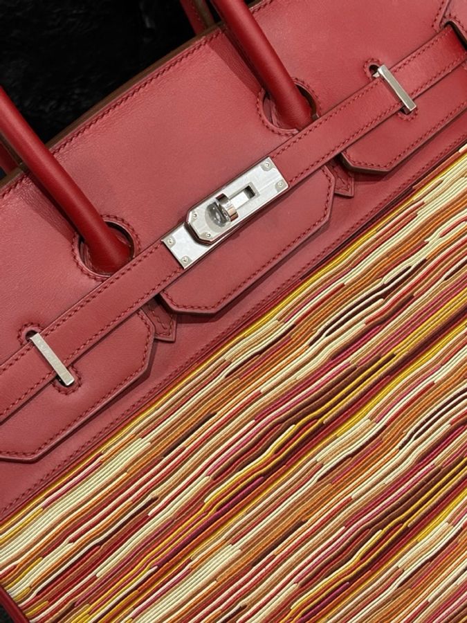 愛馬仕/Hermes 紅色銀扣 bk 35 birkin35羊切皮拼box皮-4
