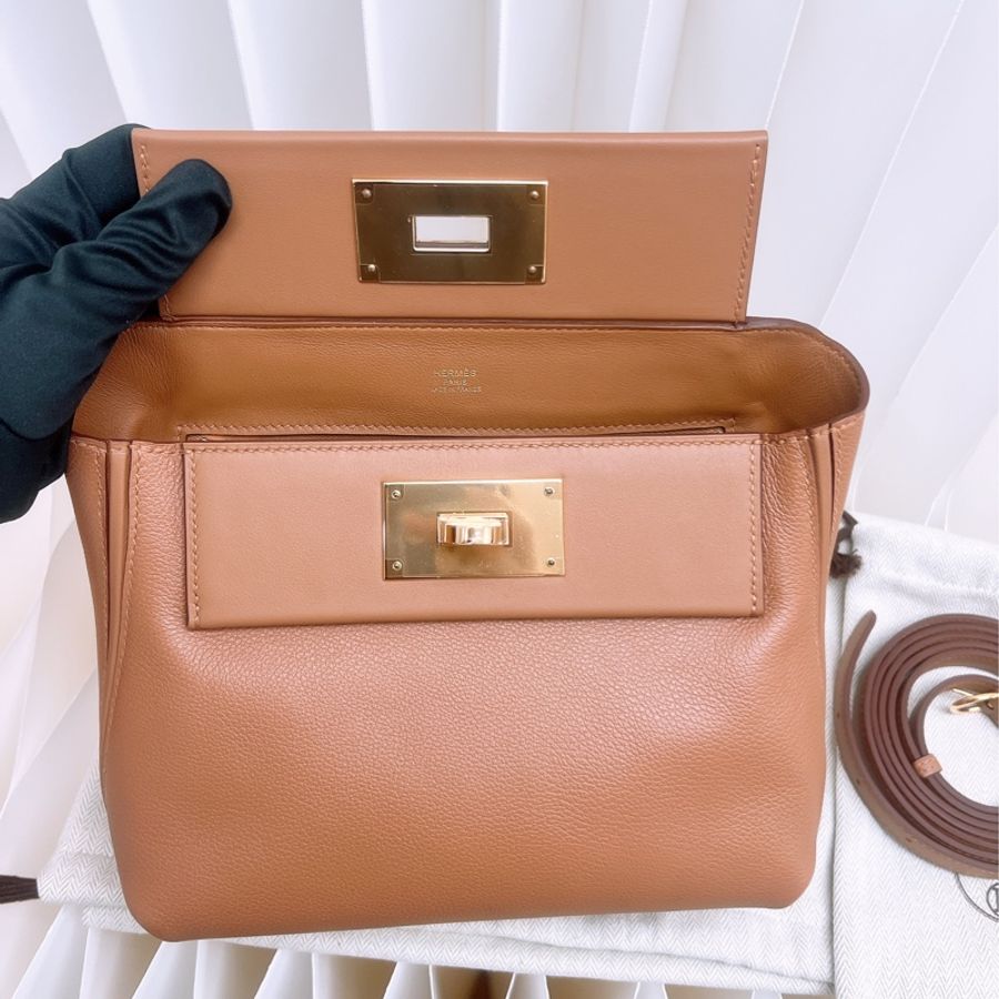 全新 Hermes mini 2424 金棕金釦 B刻-12