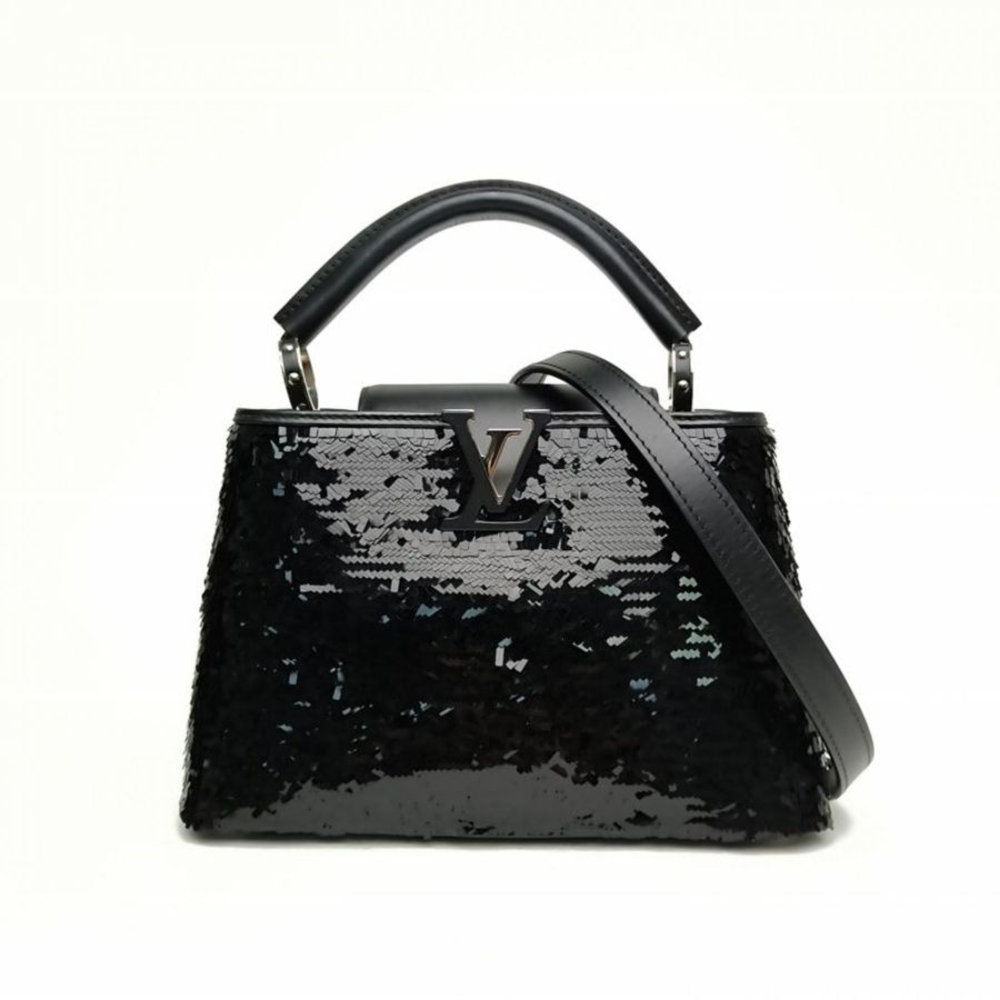LOUIS VUITTON CapucinesBB黑色珠片銀扣2016肩背包-0