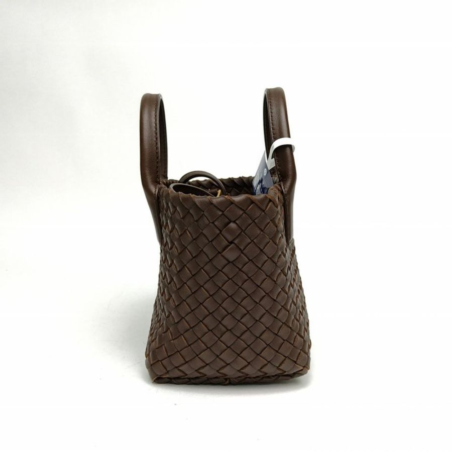 BOTTEGA VENETA 復古巧克力棕羊皮編織手提包新款肩背包-1