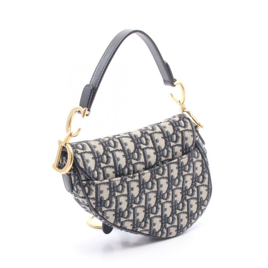 Dior SADDLE Oblique 手提包 M0447CTZQ 帆布皮革海軍藍米色 二手女士-1