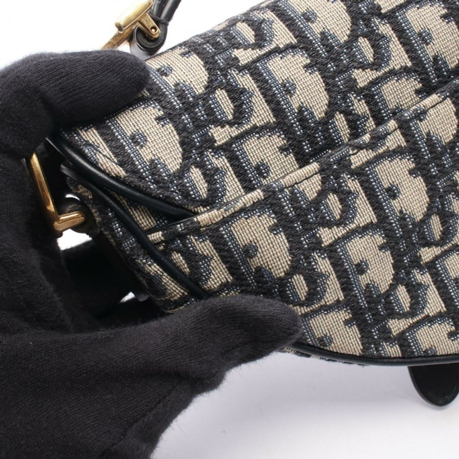 Dior SADDLE Oblique 手提包 M0447CTZQ 帆布皮革海軍藍米色 二手女士-4