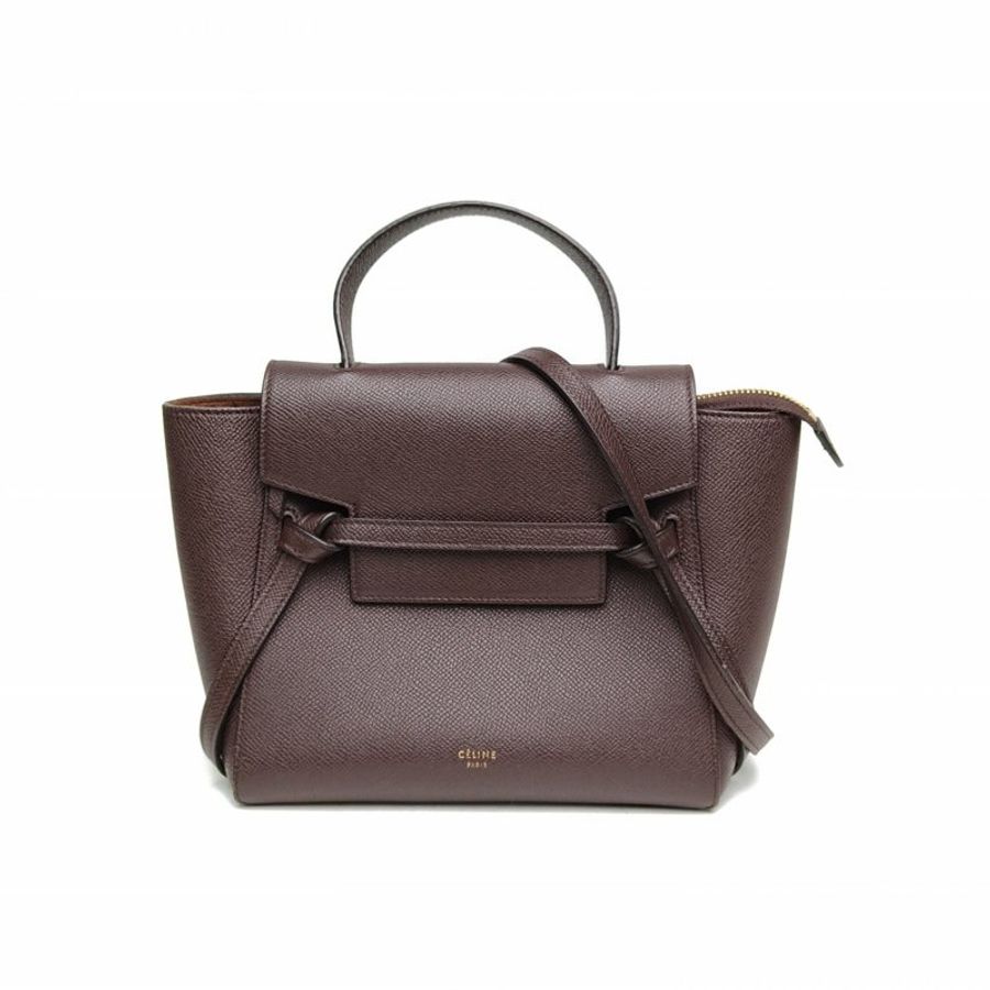 CELINE Belt鯰魚包Nano復古巧克力棕牛皮金扣肩背包-0