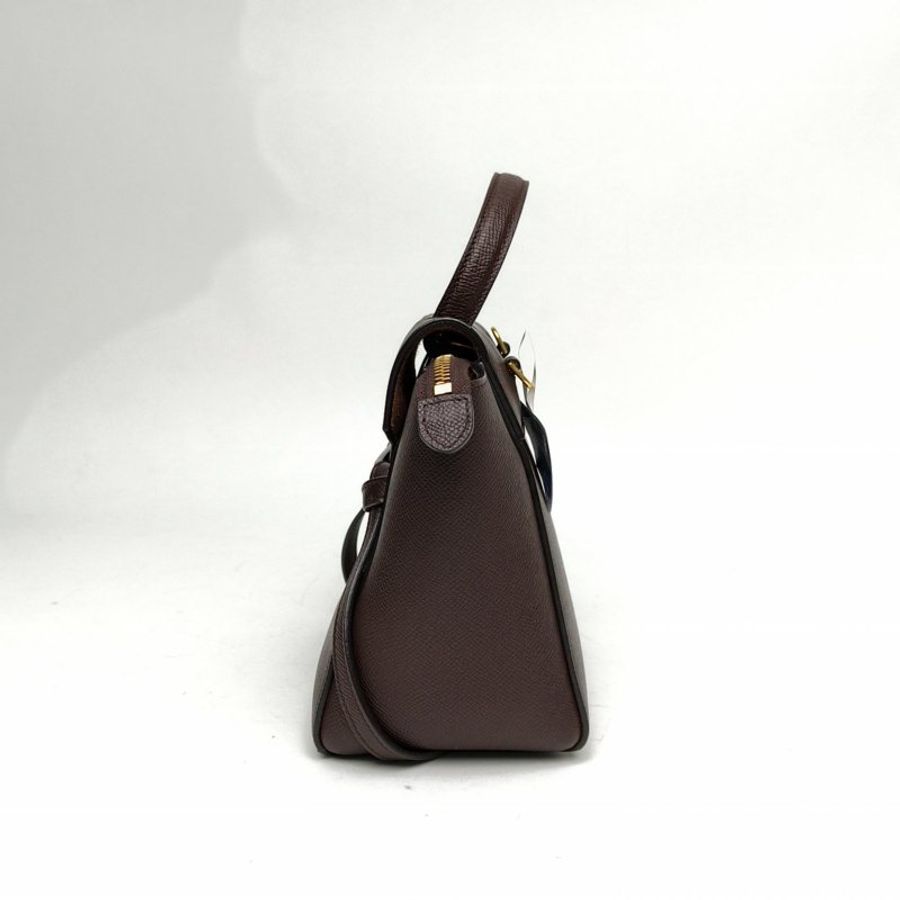 CELINE Belt鯰魚包Nano復古巧克力棕牛皮金扣肩背包-1