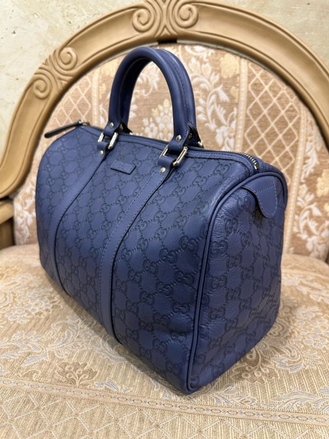 Gucci 藍色牛皮壓紋波士頓手提包-3