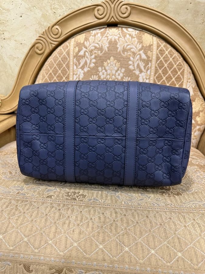 Gucci 藍色牛皮壓紋波士頓手提包-4