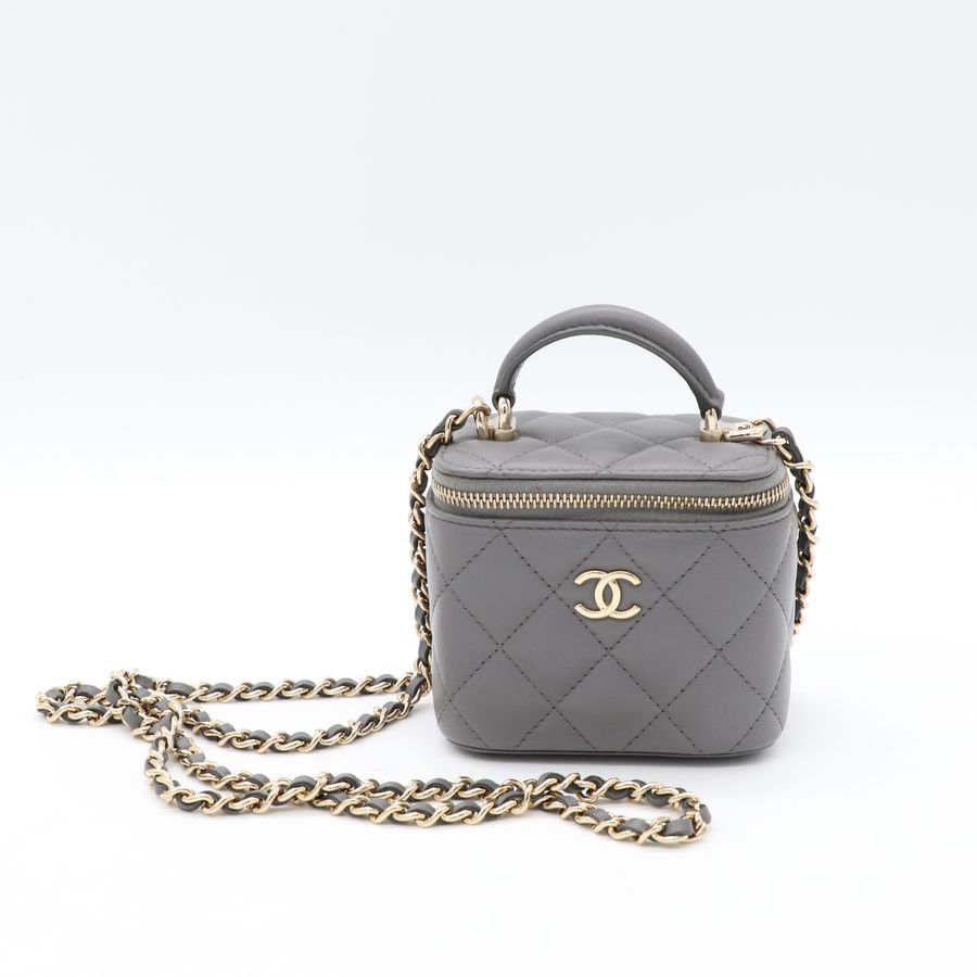Chanel 香奈兒 Mini Vanity Case 灰色 化妝包 斜背包 鏈條包-1