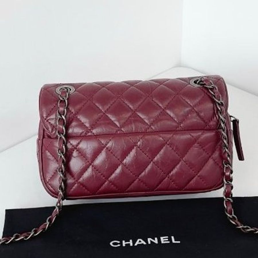 近新品 香奈兒/Chanel Easy Coco大mini 勃第艮紅小牛皮 複古銀扣 鏈條包-1