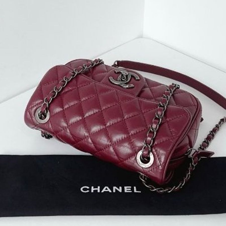 近新品 香奈兒/Chanel Easy Coco大mini 勃第艮紅小牛皮 複古銀扣 鏈條包-3