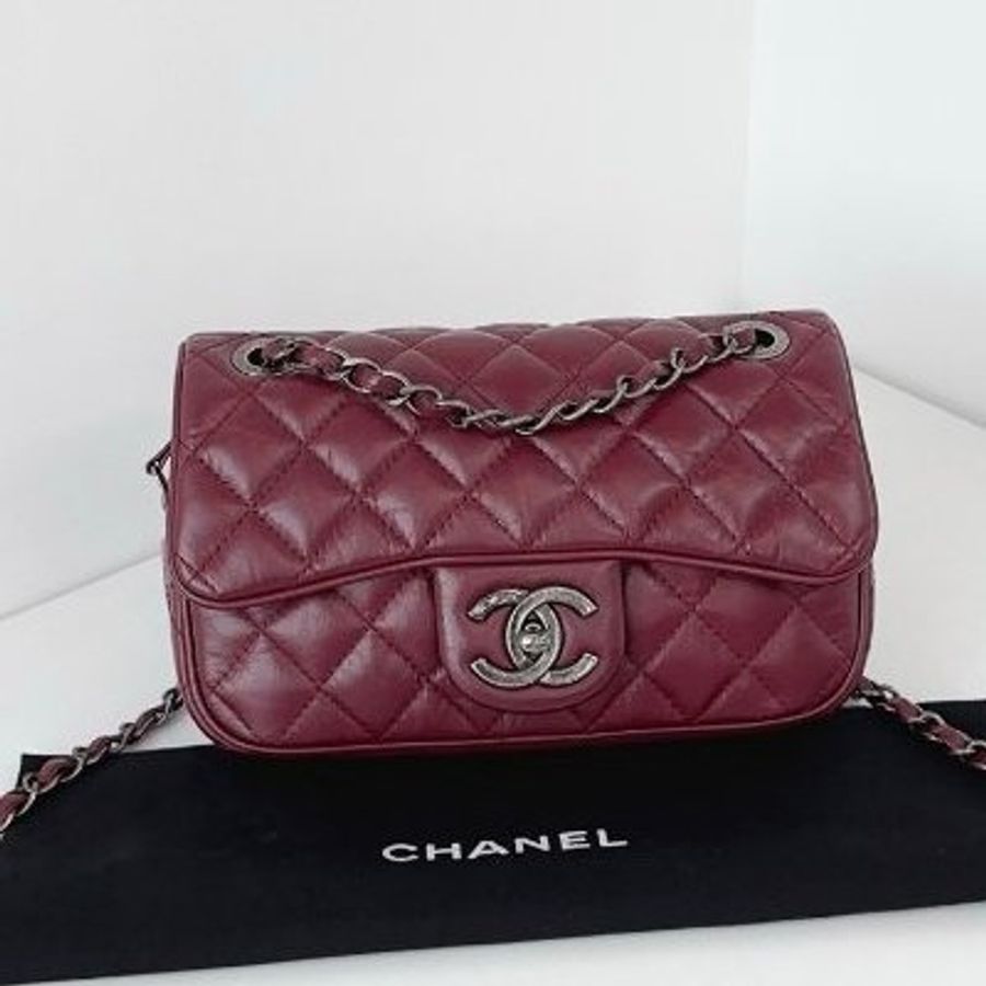 近新品 香奈兒/Chanel Easy Coco大mini 勃第艮紅小牛皮 複古銀扣 鏈條包-5