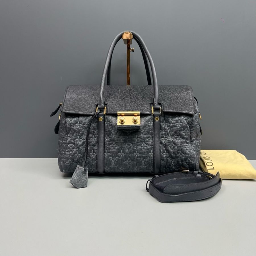 Louis Vuitton路易威登 Fall 灰色刺繡拼皮手提斜挎包 96新-0