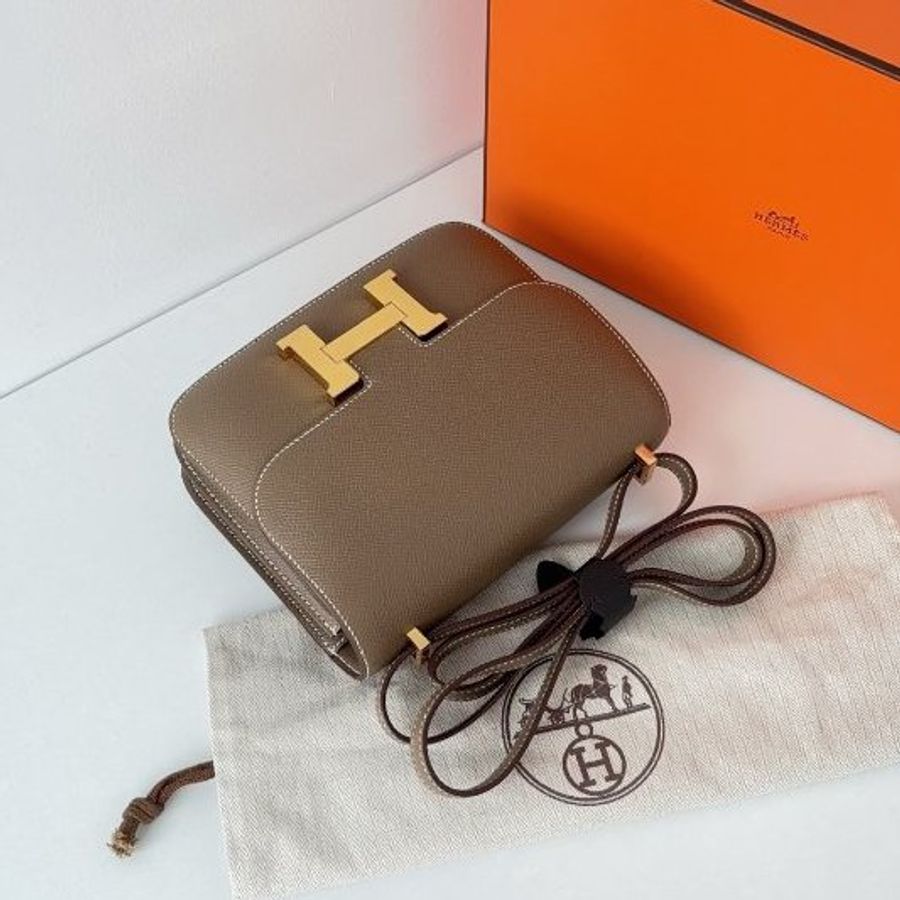 閒置新 Hermes愛馬仕 Constance19 迷你大象灰金扣 E皮-2