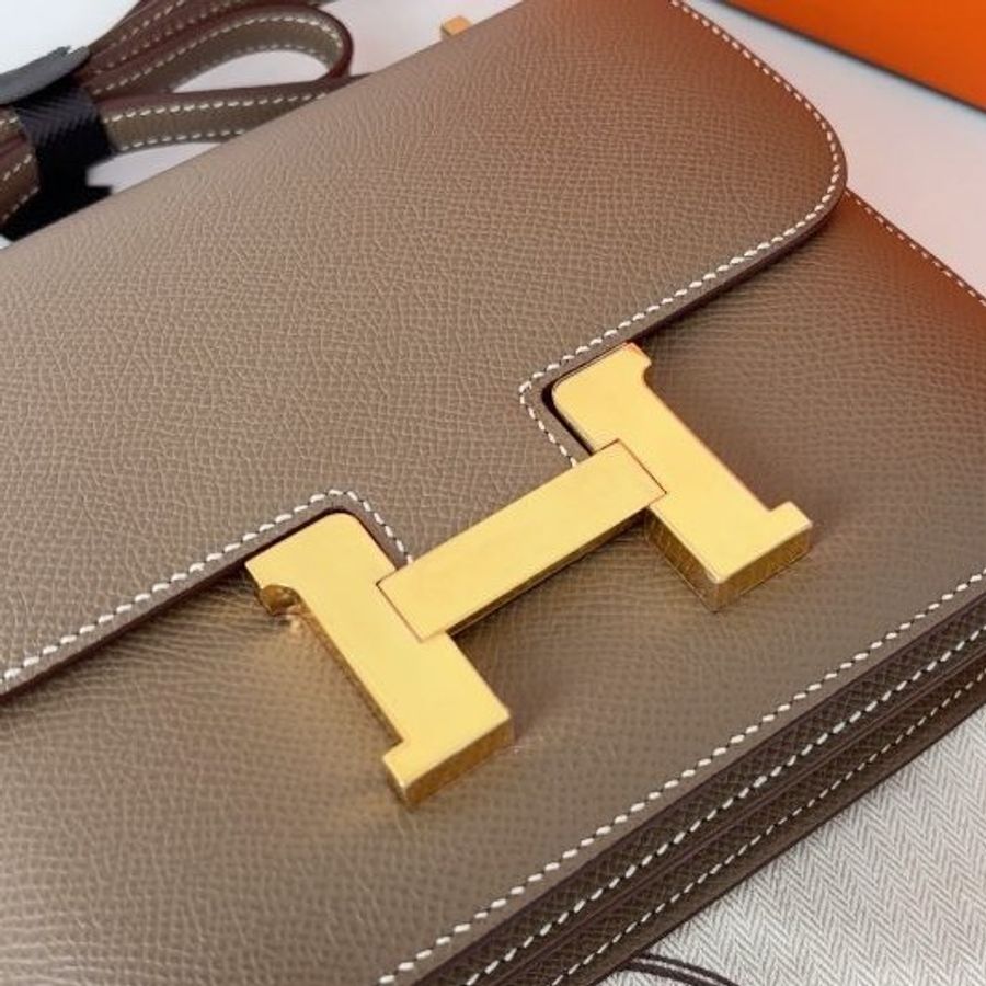 閒置新 Hermes愛馬仕 Constance19 迷你大象灰金扣 E皮-7