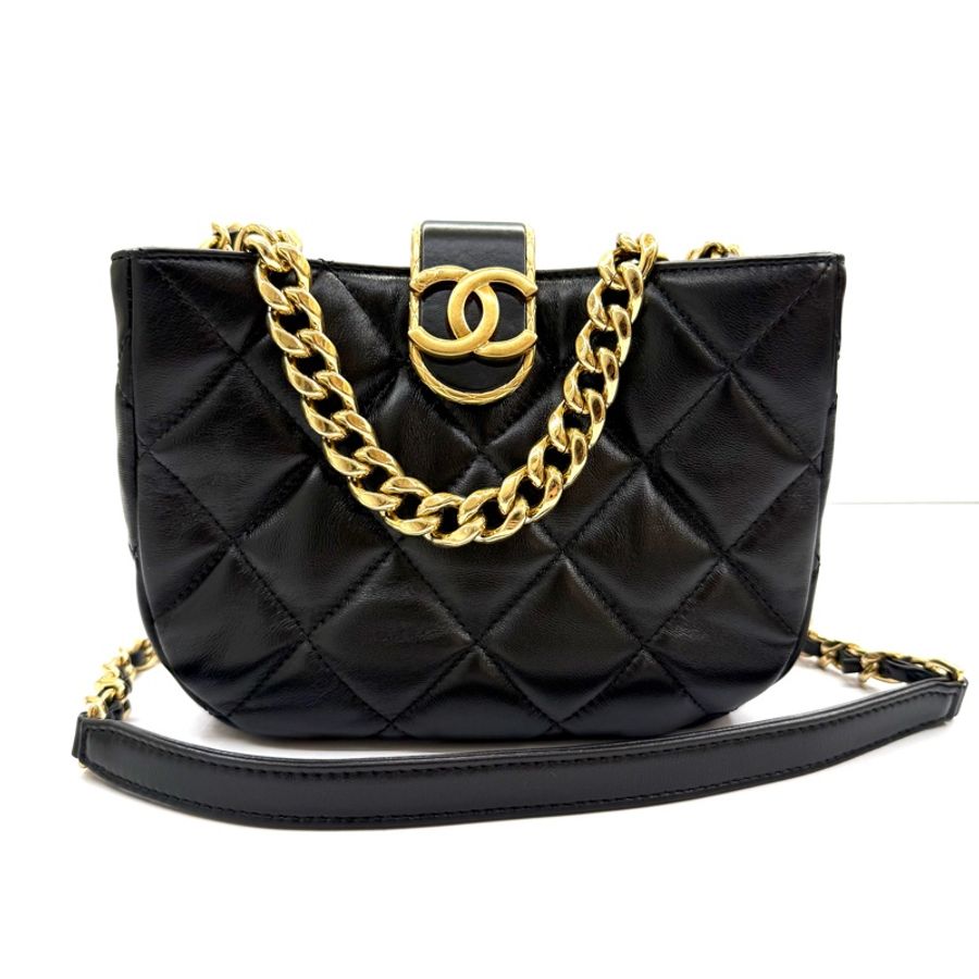 CHANEL 香奈兒 黑色羊皮手提斜背2WAY包 AS3475-0
