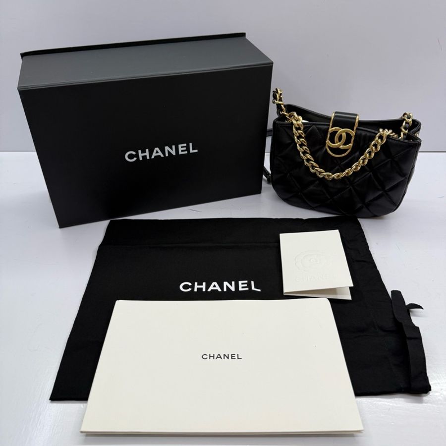 CHANEL 香奈兒 黑色羊皮手提斜背2WAY包 AS3475-2