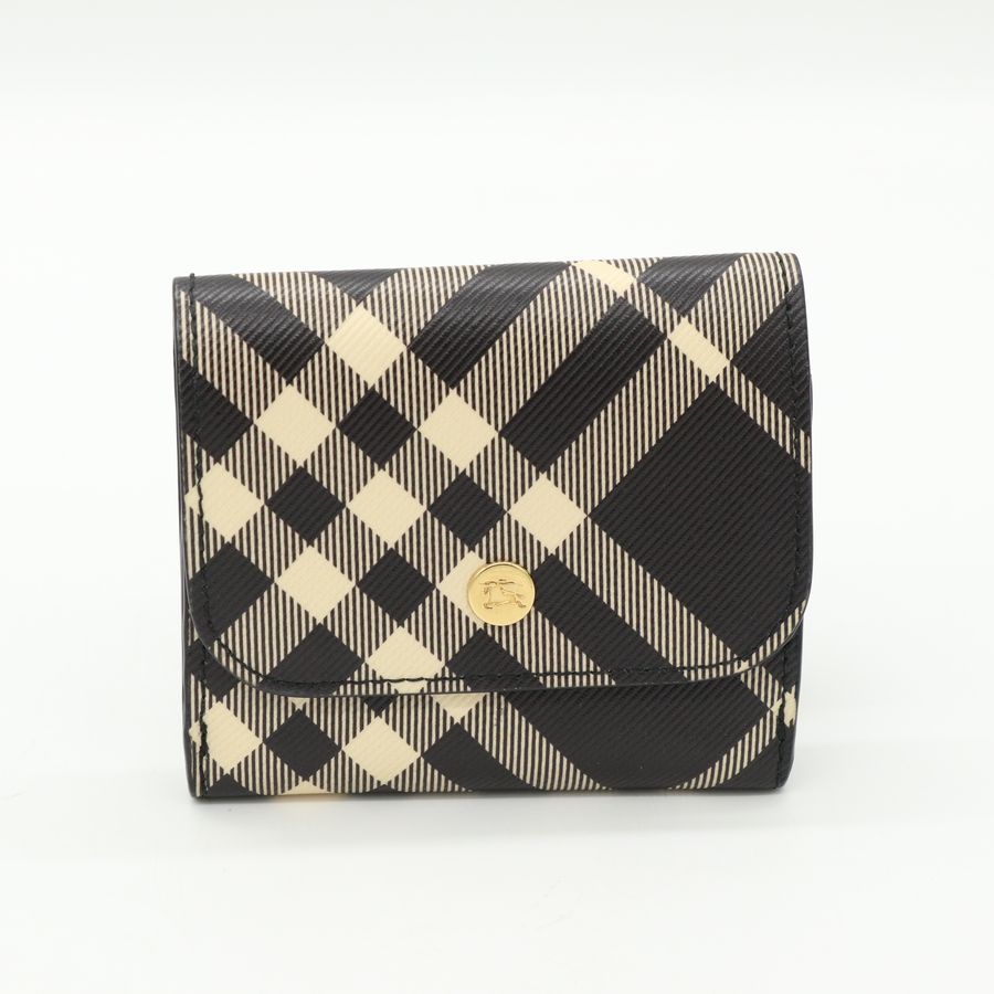 Burberry 黑色格紋 帆布 翻蓋 金扣 零錢包-1