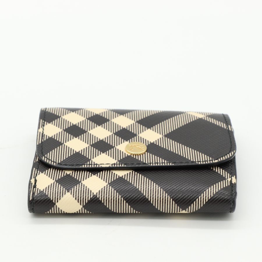 Burberry 黑色格紋 帆布 翻蓋 金扣 零錢包-3