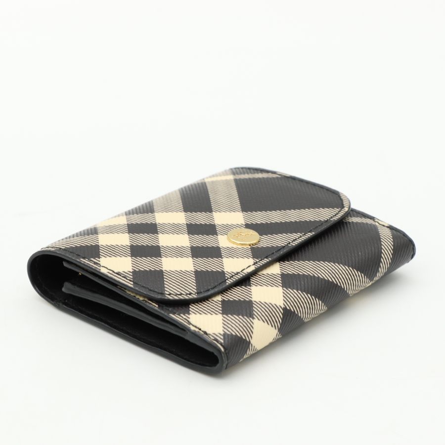 Burberry 黑色格紋 帆布 翻蓋 金扣 零錢包-4