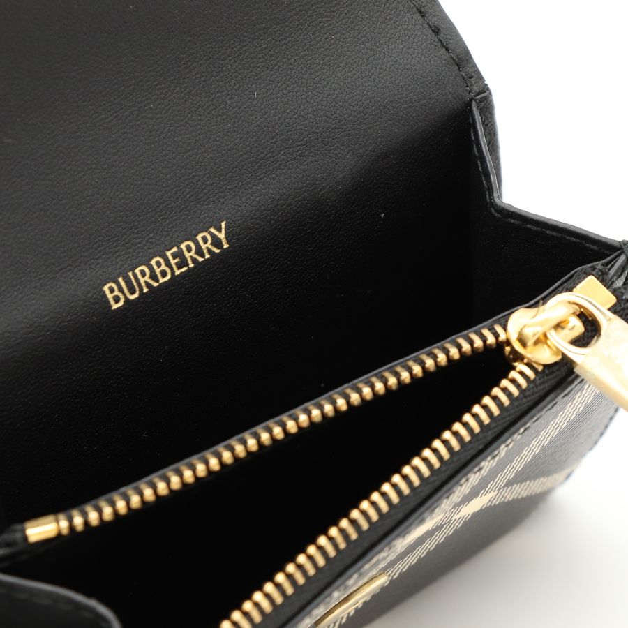 Burberry 黑色格紋 帆布 翻蓋 金扣 零錢包-9
