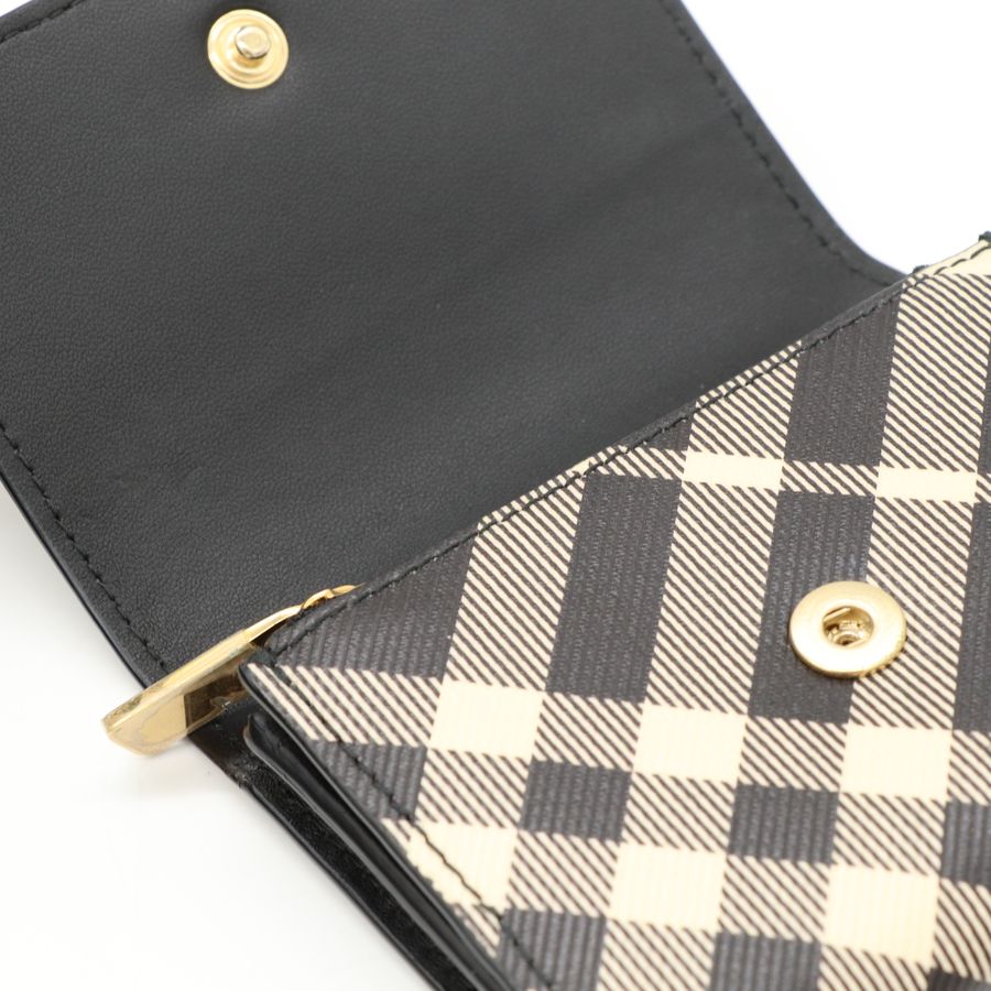 Burberry 黑色格紋 帆布 翻蓋 金扣 零錢包-11