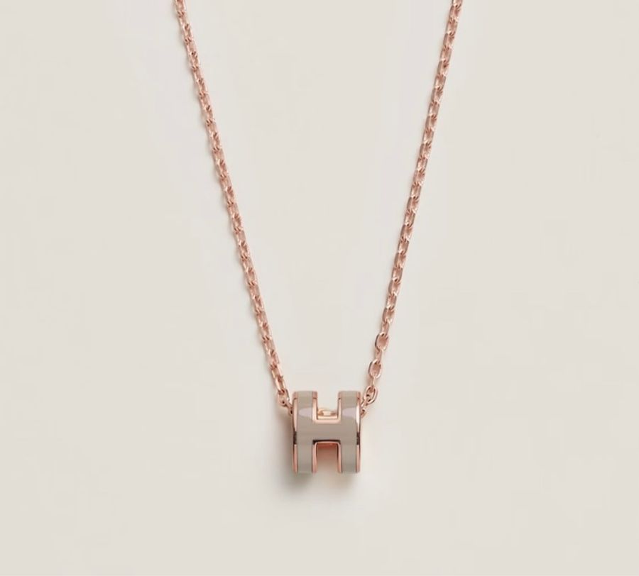 Hermes 愛馬仕 經典H mini pop項鏈/奶茶色玫瑰金/全新美品-3
