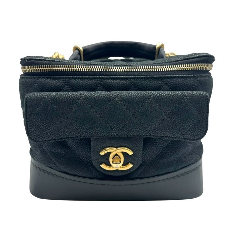 【美收精品】CHANEL 黑色荔枝紋牛皮化妝包 C-766【隔月月中將轉賣至日本 上架期限30天】-1