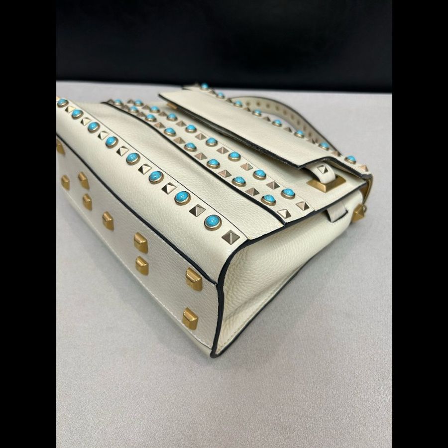 Valentino 白色鉚釘綠松石 手提斜背包 高工價款-6