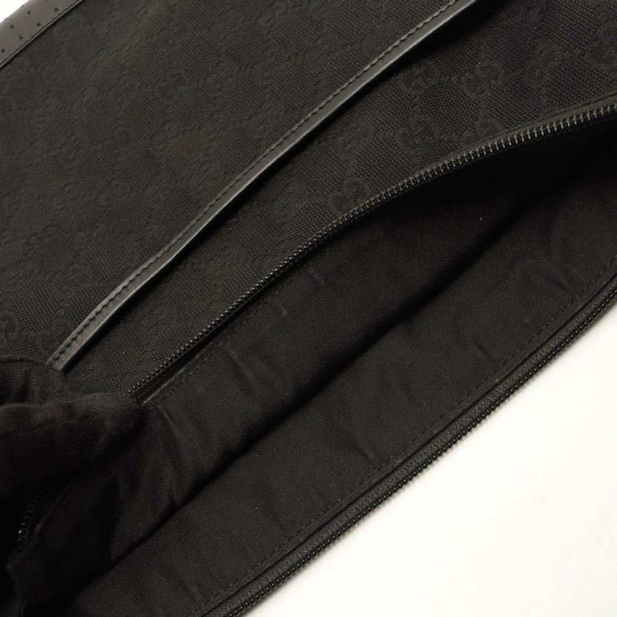GUCCI GG帆布斜背包單肩包 145857 黑色皮革二手女款-6