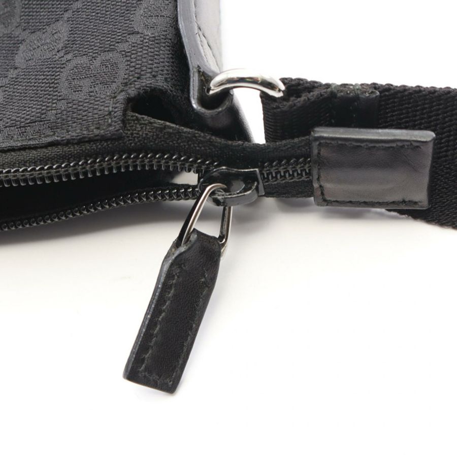 GUCCI GG帆布斜背包單肩包 145857 黑色皮革二手女款-7