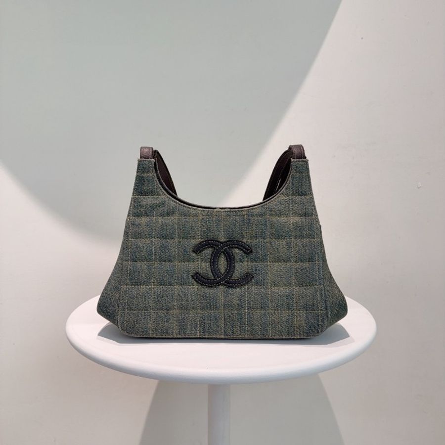 Chanel Vintage牛仔丹寧蛙口包 6開-1