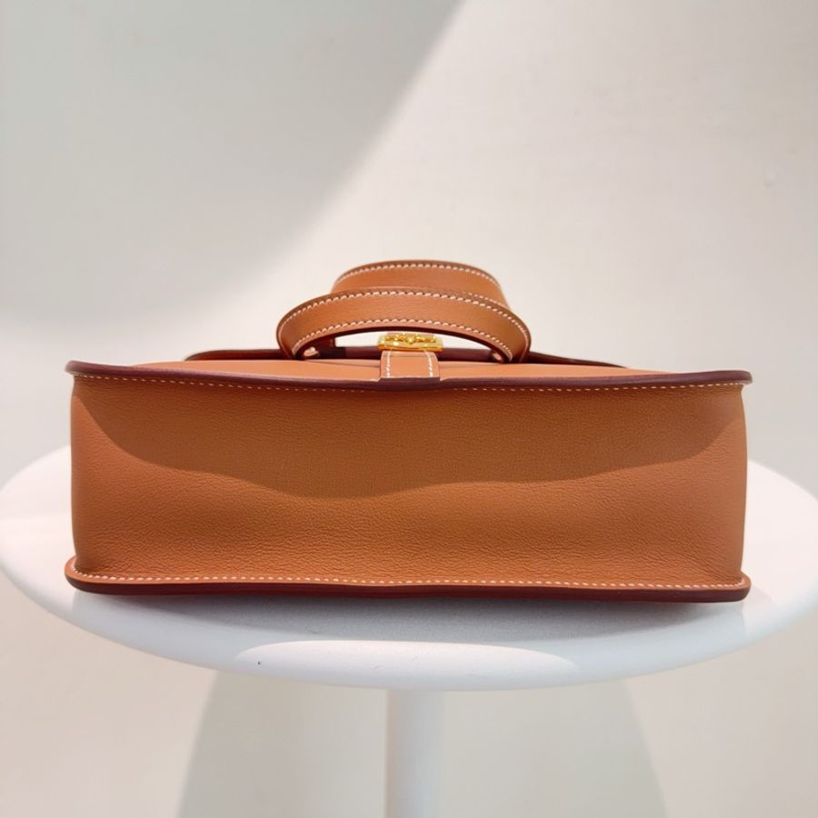 愛馬仕Hermès Halzan Mini 22 金棕Swift牛皮金扣手提包斜背包-3
