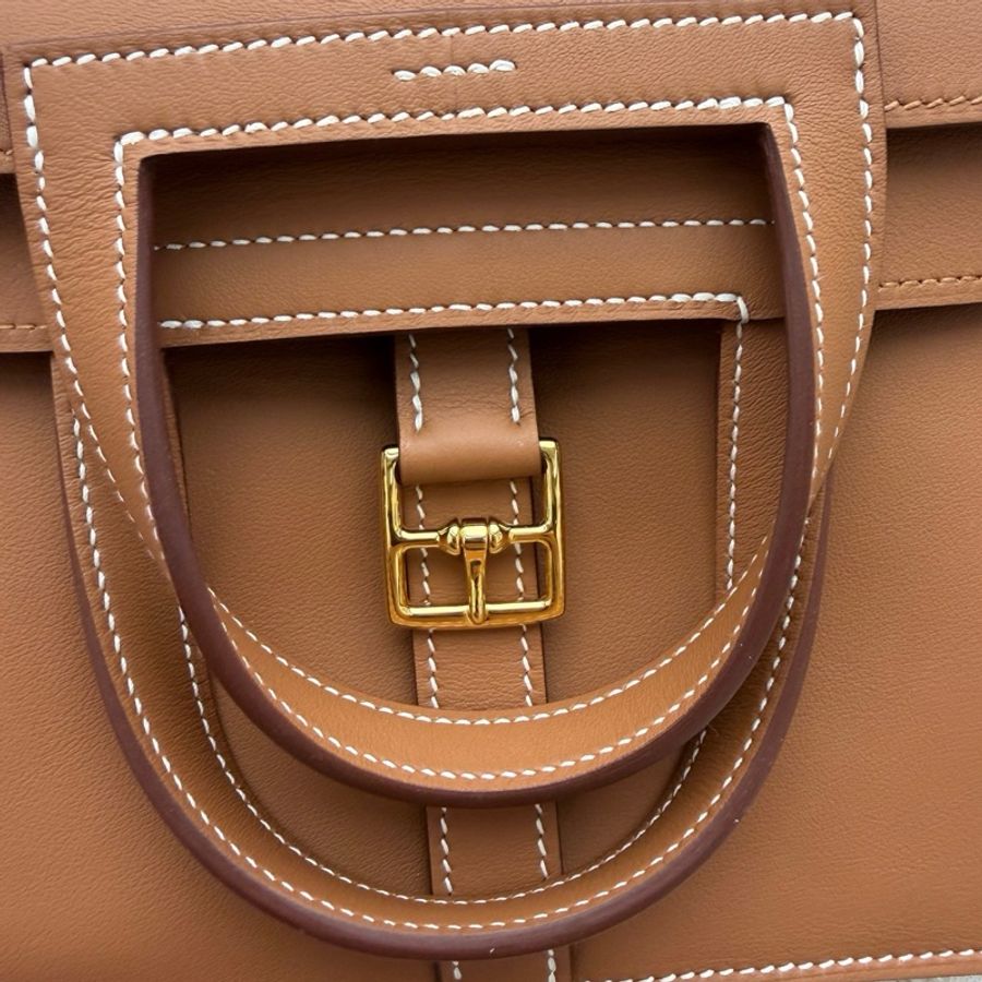 愛馬仕Hermès Halzan Mini 22 金棕Swift牛皮金扣手提包斜背包-7