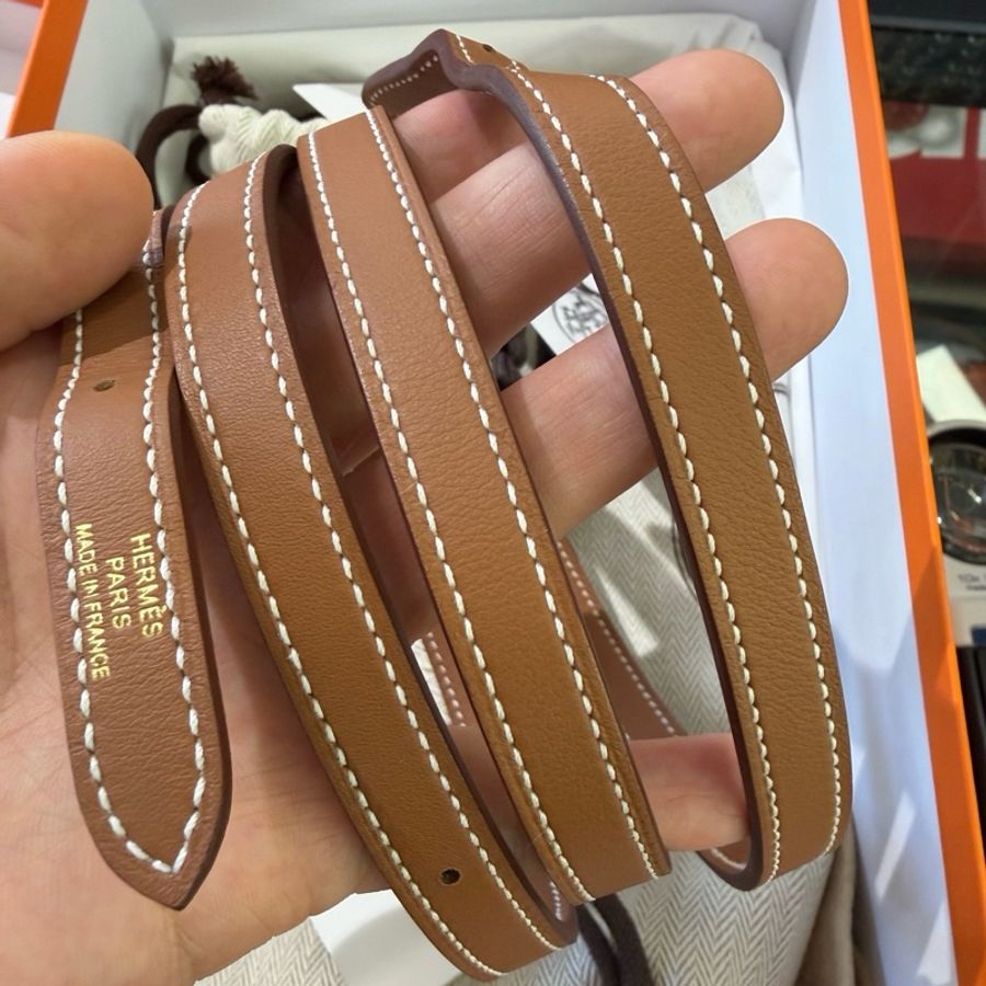 愛馬仕Hermès Halzan Mini 22 金棕Swift牛皮金扣手提包斜背包-9