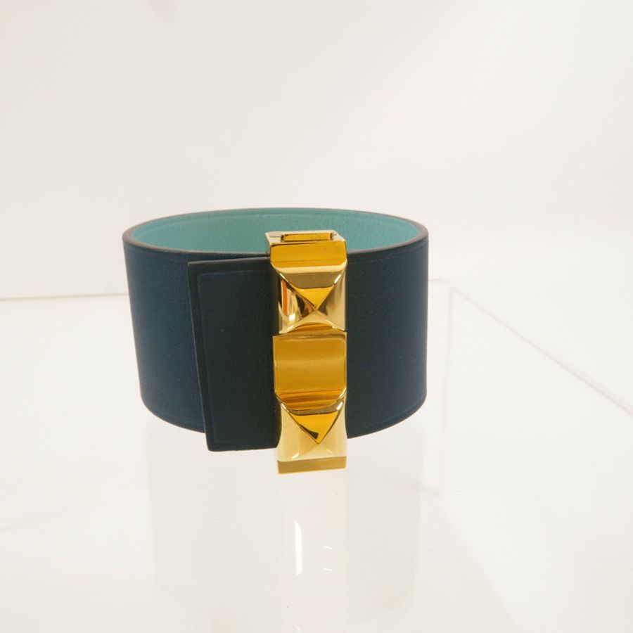 HERMES Swift皮革Collier de Chien PM手鐲Bleu Tie/Ciel-5