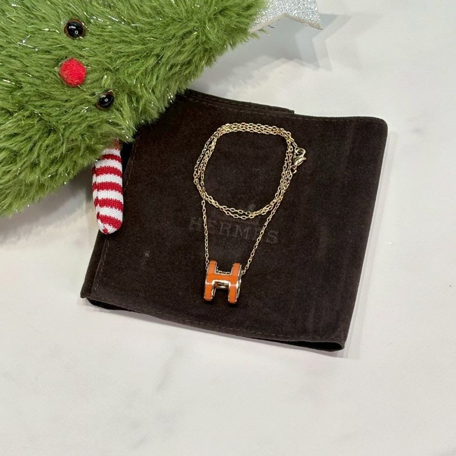 HERMES Pop H鏤空橘色項鍊-1
