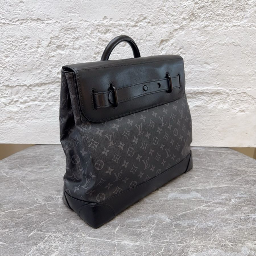 Louis Vuitton 路易威登steamer黑武士 經典黑色老花 男士單肩郵差包手提包肩背包斜挎包 皮標加芯片款-1