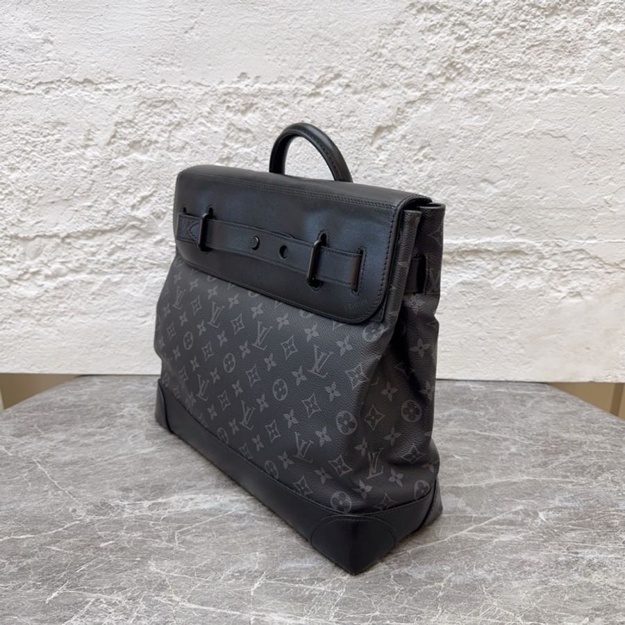 Louis Vuitton 路易威登steamer黑武士 經典黑色老花 男士單肩郵差包手提包肩背包斜挎包 皮標加芯片款-2