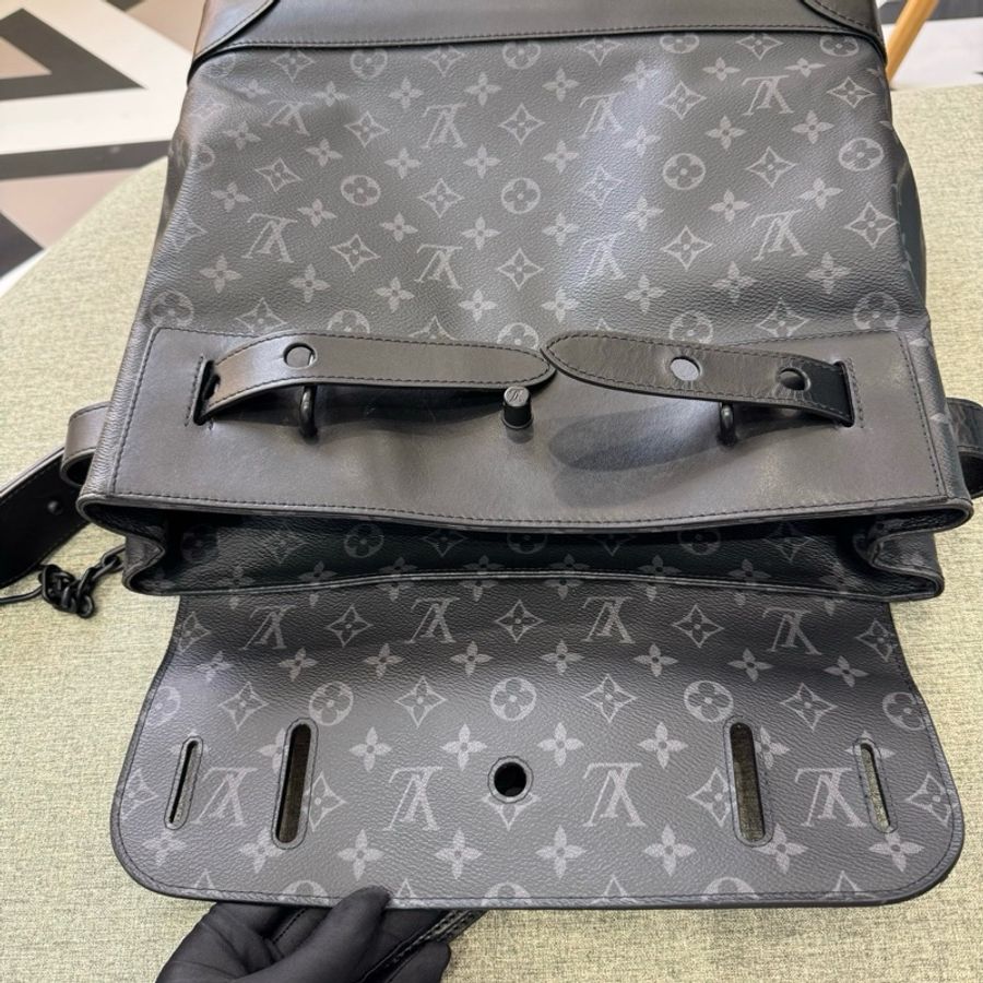 Louis Vuitton 路易威登steamer黑武士 經典黑色老花 男士單肩郵差包手提包肩背包斜挎包 皮標加芯片款-6