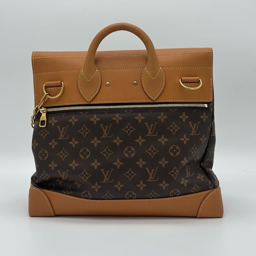 LOUIS VUITTON 路易威登 LV Steamer金色鏈條別針老花 皮革手袋 單肩包手提包斜挎包 棕色-1