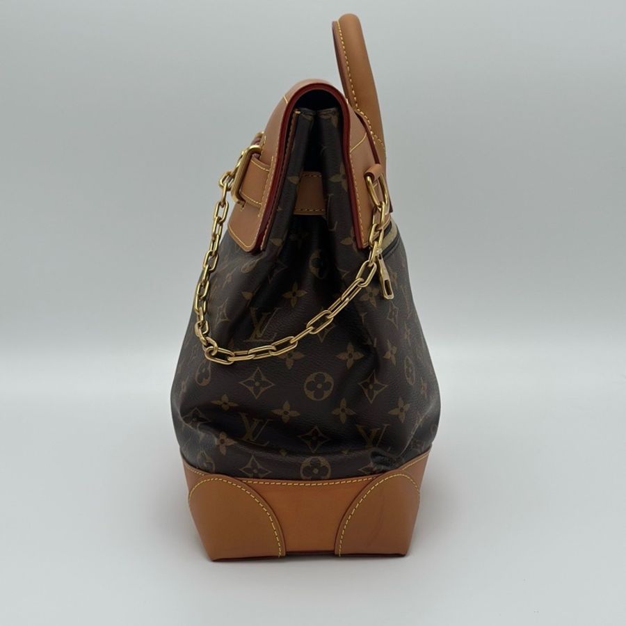 LOUIS VUITTON 路易威登 LV Steamer金色鏈條別針老花 皮革手袋 單肩包手提包斜挎包 棕色-3