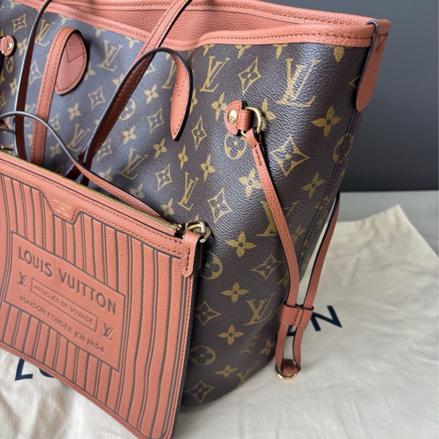 【全新品】Louis Vuitton 路易威登 LV 新款焦糖色雙面neverfull中號 芯片款托特包購物袋-3
