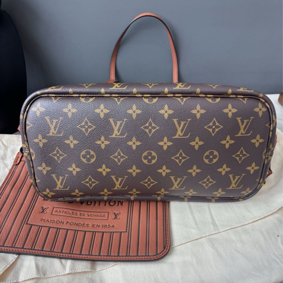 【全新品】Louis Vuitton 路易威登 LV 新款焦糖色雙面neverfull中號 芯片款托特包購物袋-5