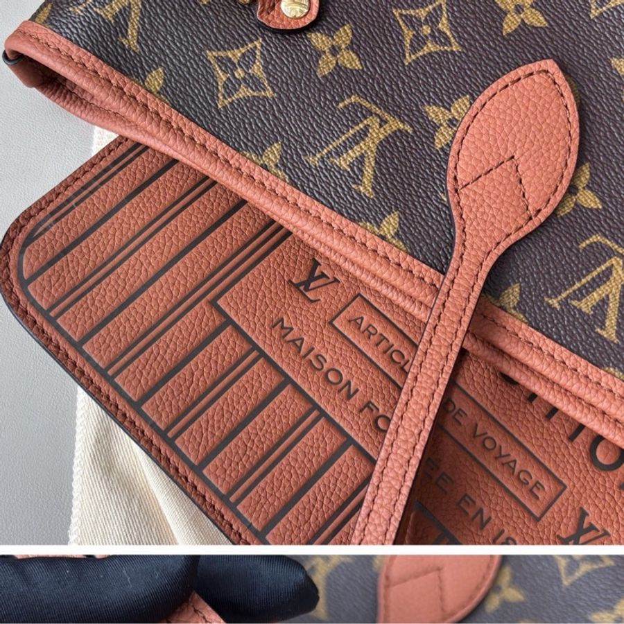 【全新品】Louis Vuitton 路易威登 LV 新款焦糖色雙面neverfull中號 芯片款托特包購物袋-6