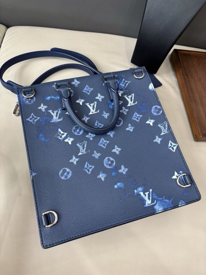 【近新閒置品】Louis Vuitton 深藍色水墨全皮Sac plat zippe琴譜包手提單肩斜背包 芯片款-3