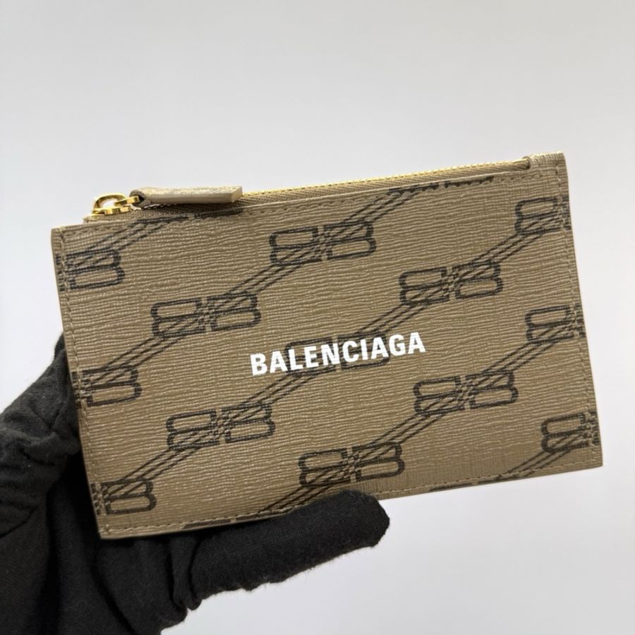 BALENCIAGA 巴黎世家 棕色PVC滿版印花卡夾零錢包 COIN CASE CARD HOLDER 640535-0
