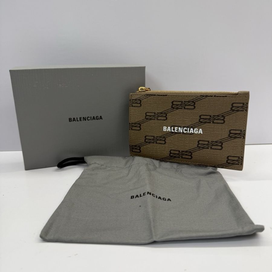 BALENCIAGA 巴黎世家 棕色PVC滿版印花卡夾零錢包 COIN CASE CARD HOLDER 640535-2
