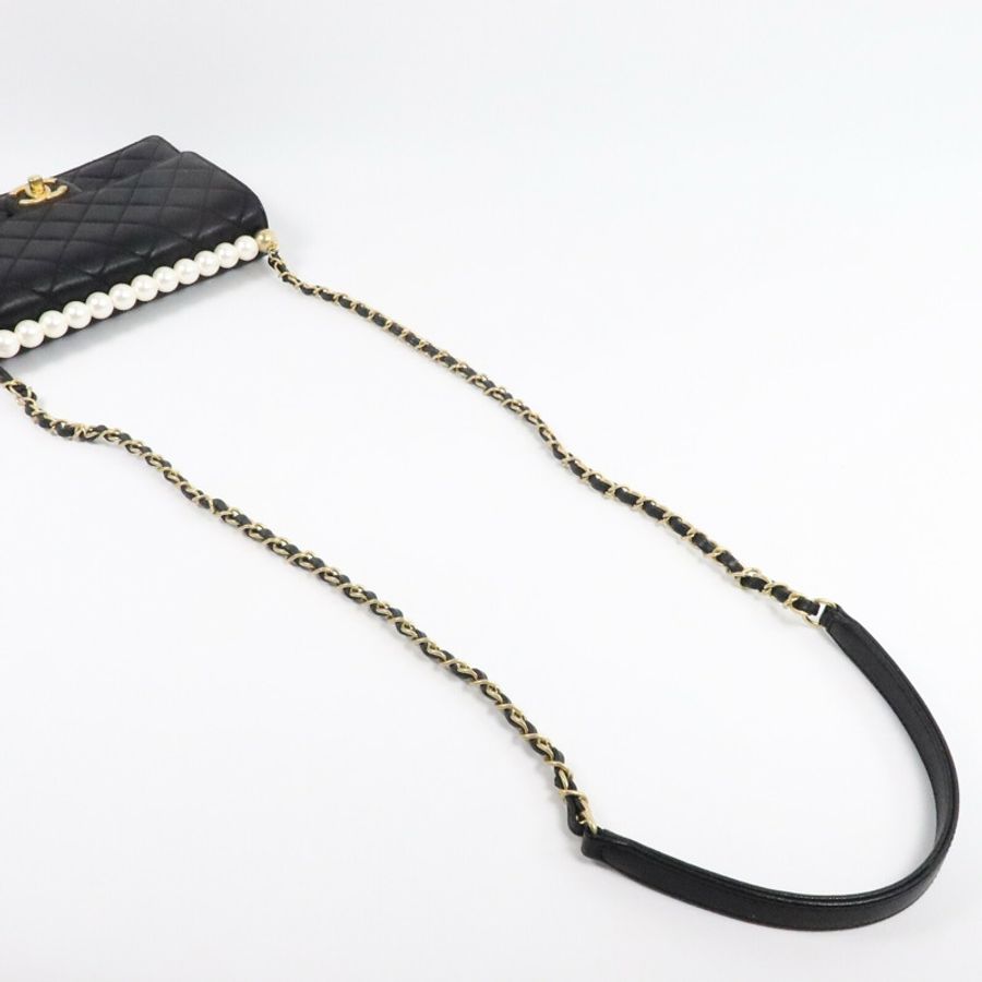 CHANEL 牛皮皮革Pearl Flap Bag鏈帶肩背袋-8