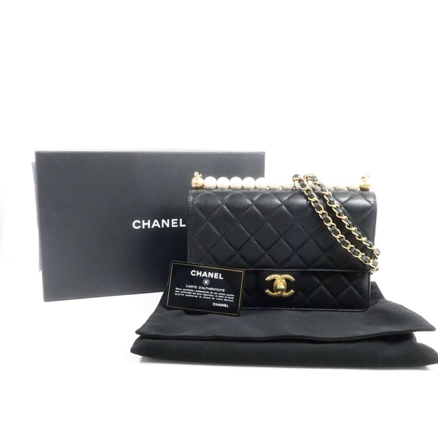 CHANEL 牛皮皮革Pearl Flap Bag鏈帶肩背袋-9