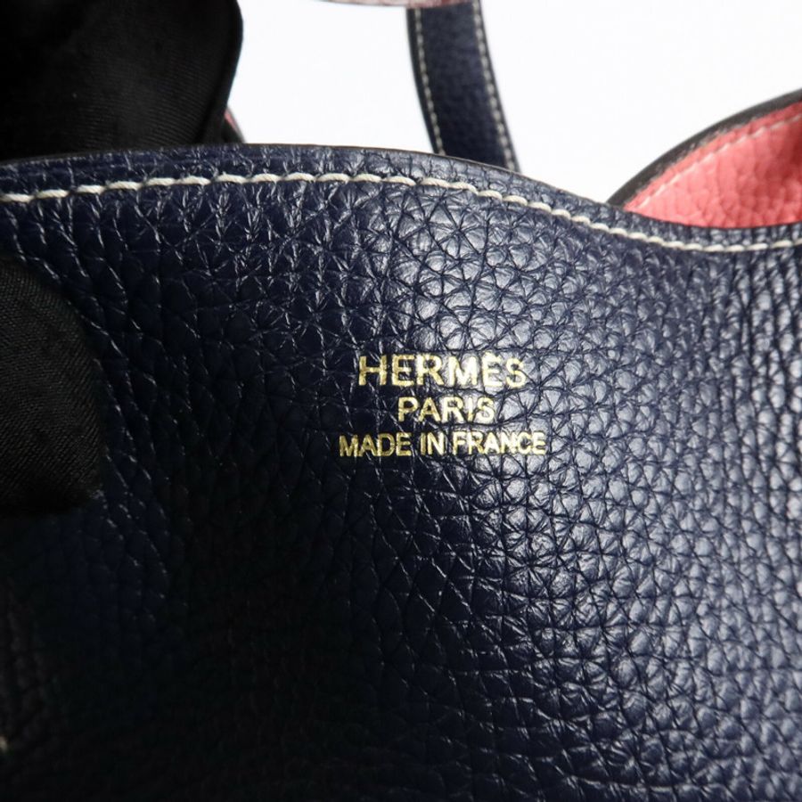 HERMES Clemence皮革Double Sens 28肩背袋/手挽袋Blue Nyui/Azalee-5