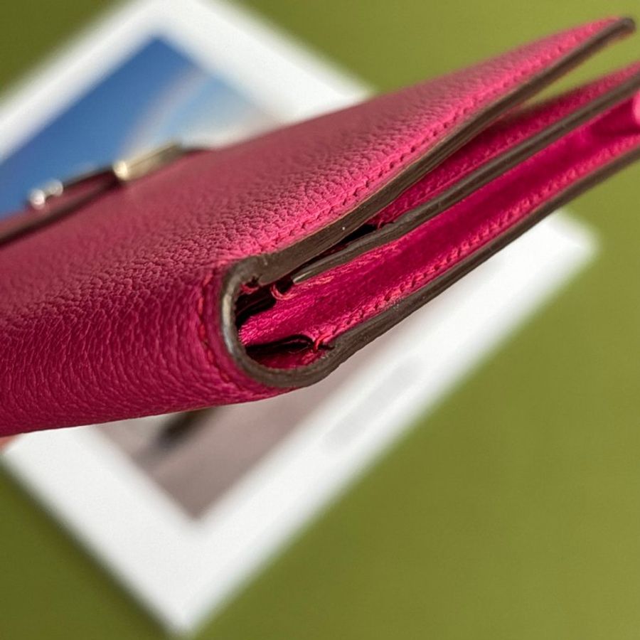 方塊K刻 ::HERMES:: 愛馬仕 Bearn Wallet 桃色皮革H銀釦長夾-16
